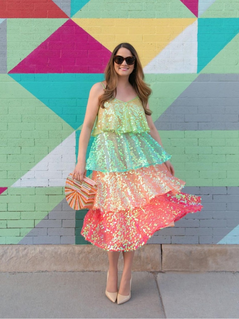 Sundress Arista sequin rainbow tiered midi dress size xs-s NWT